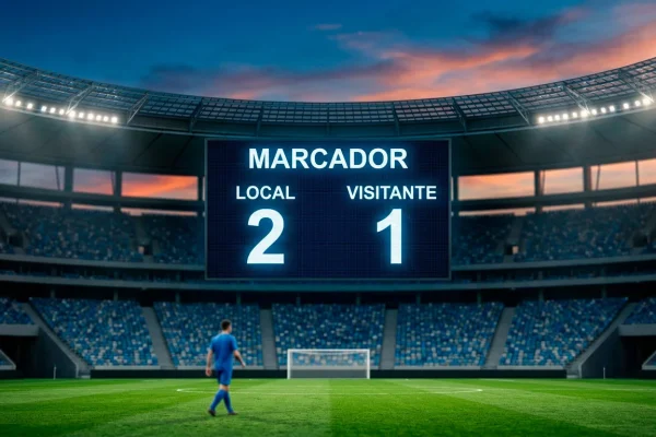 Marcador electronico de estadio de futbol mostrando un resultado con goles de ambos equipos en la Ligue 1