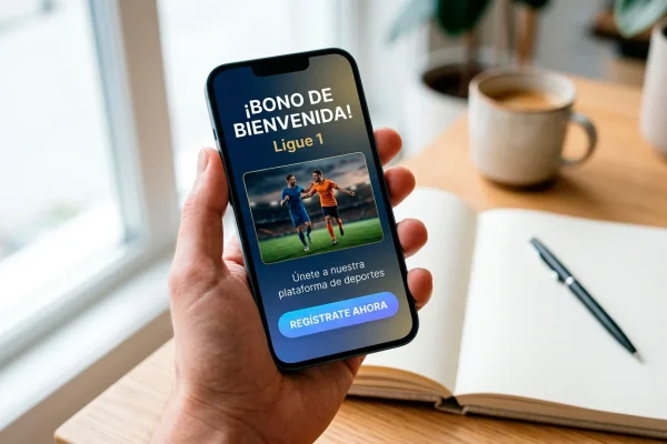 Mano de persona sujetando un telefono movil con una pantalla de registro en una casa de apuestas deportivas